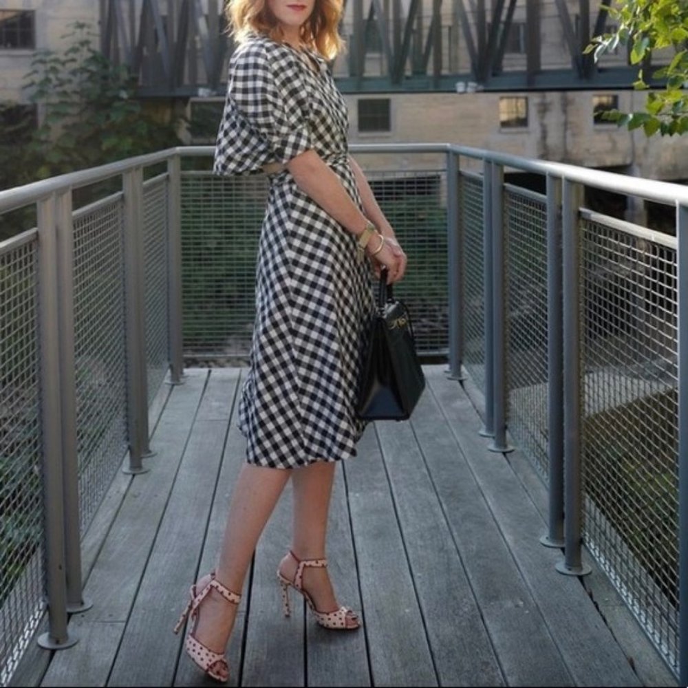 Habitual Gingham Black and White Midi Wrap Dress Medium NWT